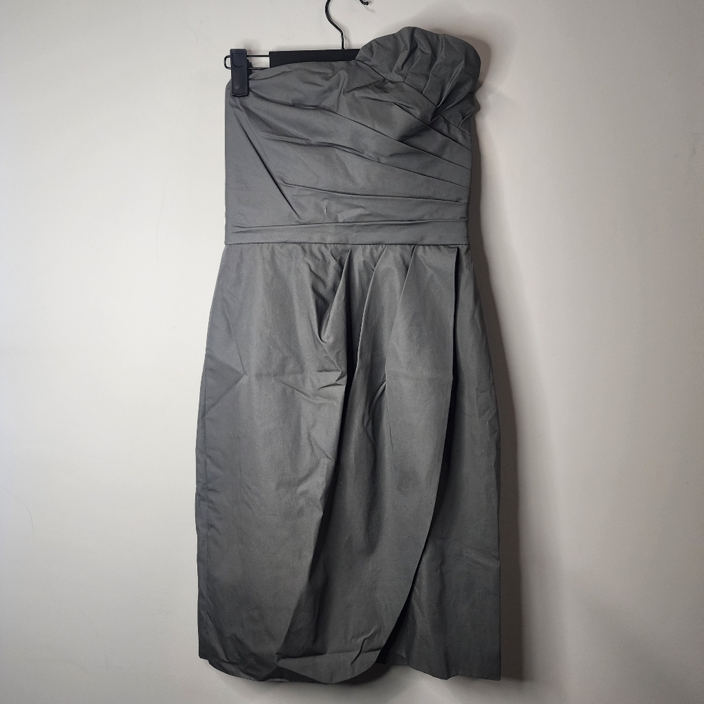 J Crew Gray Strapless Cotton Dress For Dressy Occasions Zip-Up Silk Like Lined